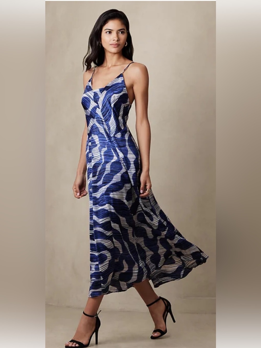 NWT $140 Banana Republic Navy & White satin maxi dress Sz XS